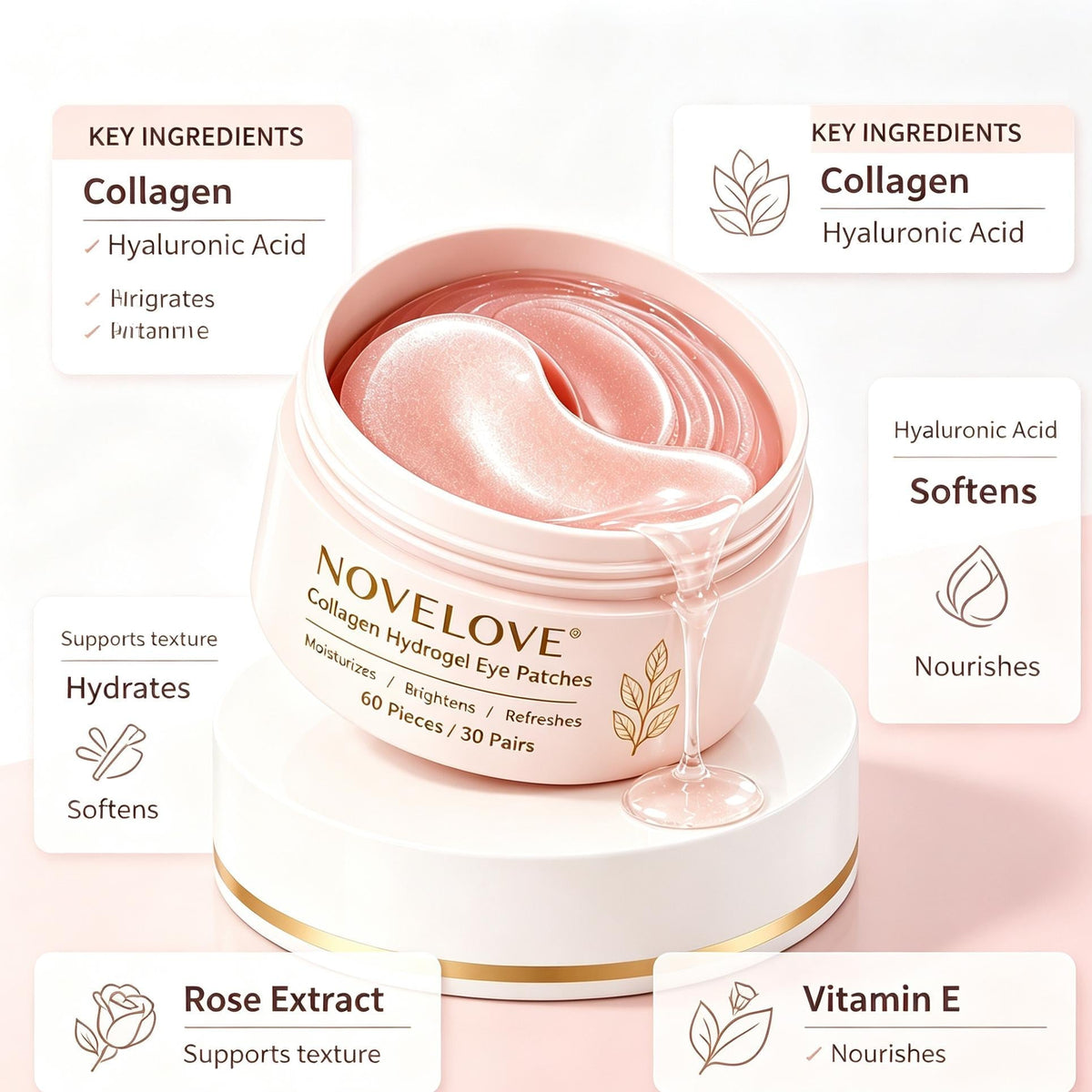 NOVELOVE® Patchs pour les yeux à base d'hydrogel de collagène
