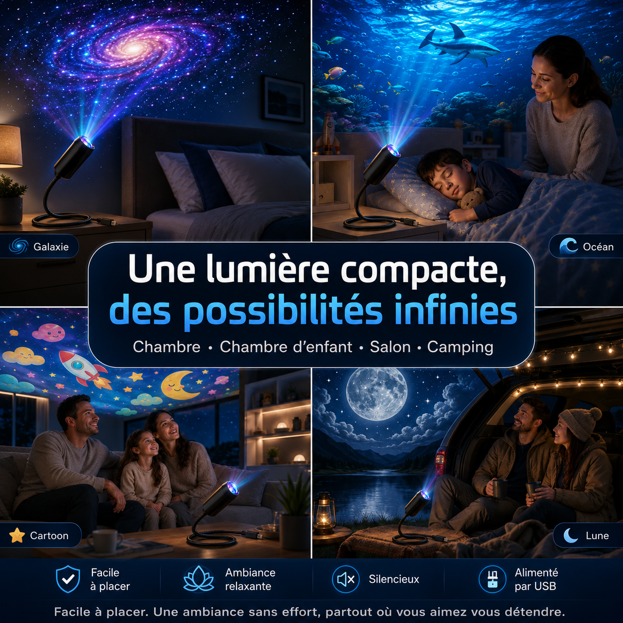 Billhol® 🇫🇷 Projecteur veilleuse – Projecteur d’étoiles holographique intelligent☄